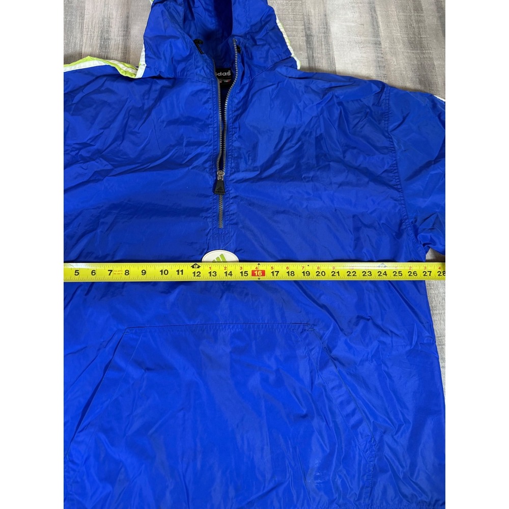 Vintage Adidas Windbreaker Pullover Jacket Blue Lime Green XXL 1/4 Zip Hooded - Picture 8 of 16